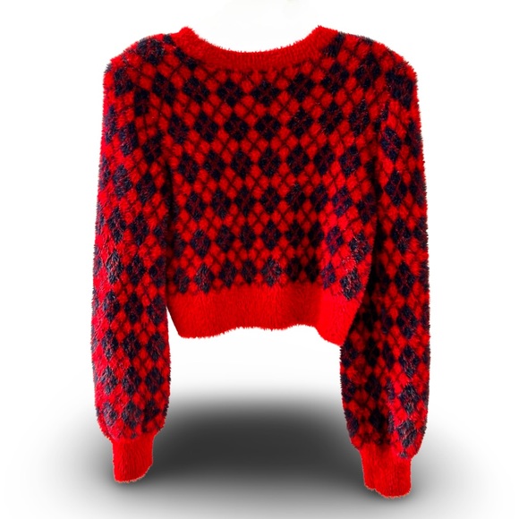 Women's Aritzia Sunday Best Argyle Kitten Cropped Pure Indigo/Crimson Si… - Picture 3 of 10